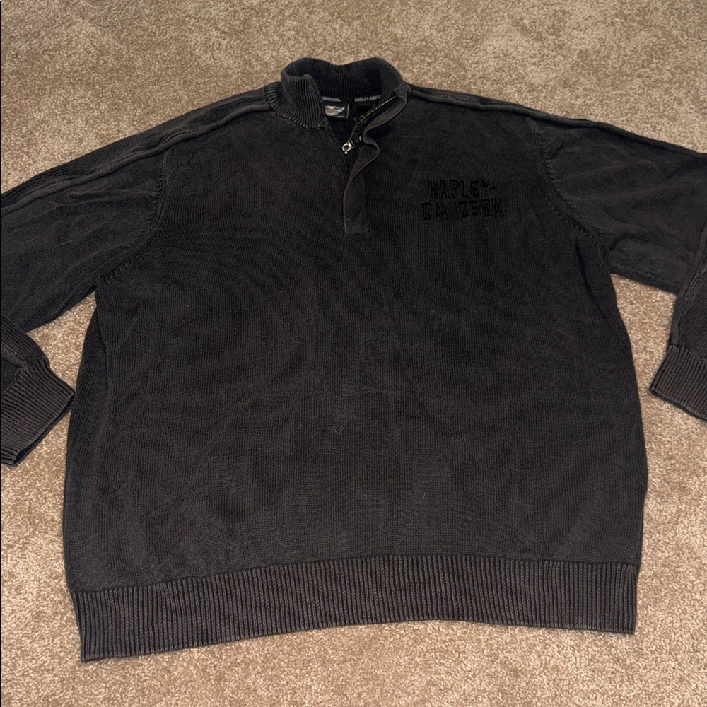 Harley-Davidson Grey Knit Quarter Zip Embroidered Pullover Size 2XL. B12